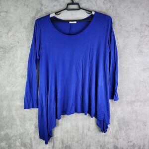 Womens Blue FRUMOS Tunic Shirt Long Sleeve Comfy Round Neck Plus Size 3XL